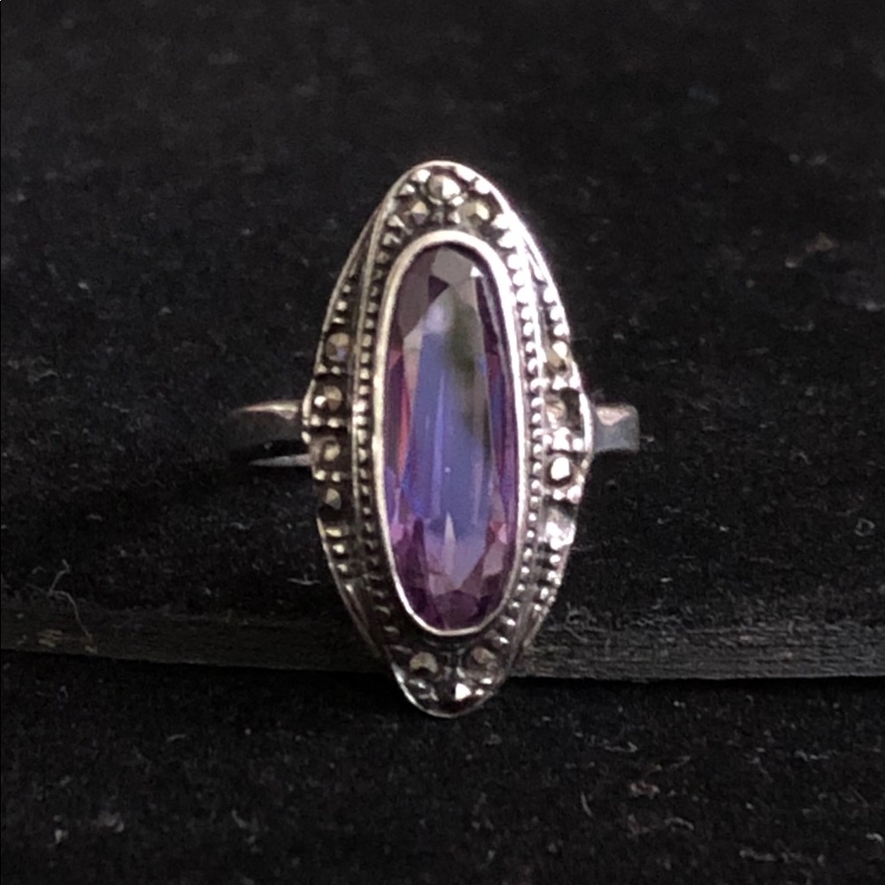 Amethyst, Marcasite & Sterling Silver Ring.